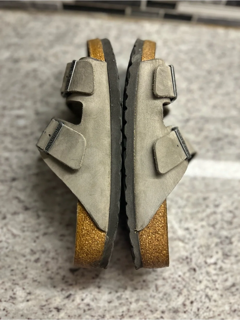 Birkenstock Arizona Gray Leather slip on Sandals size 8(39)